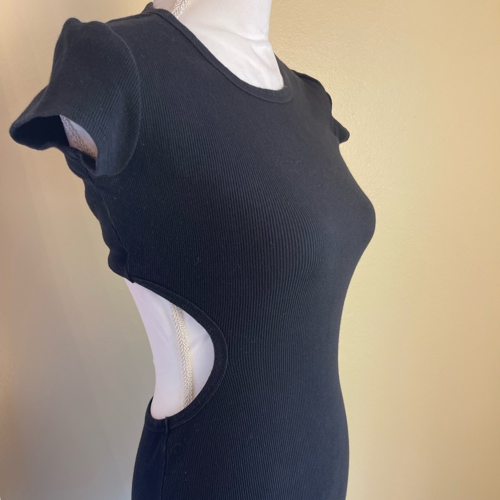 Garage Black Ribbed Cutout Mini Dress XS/S Open Back Y2K Bodycon Party Sexy - Picture 6 of 12